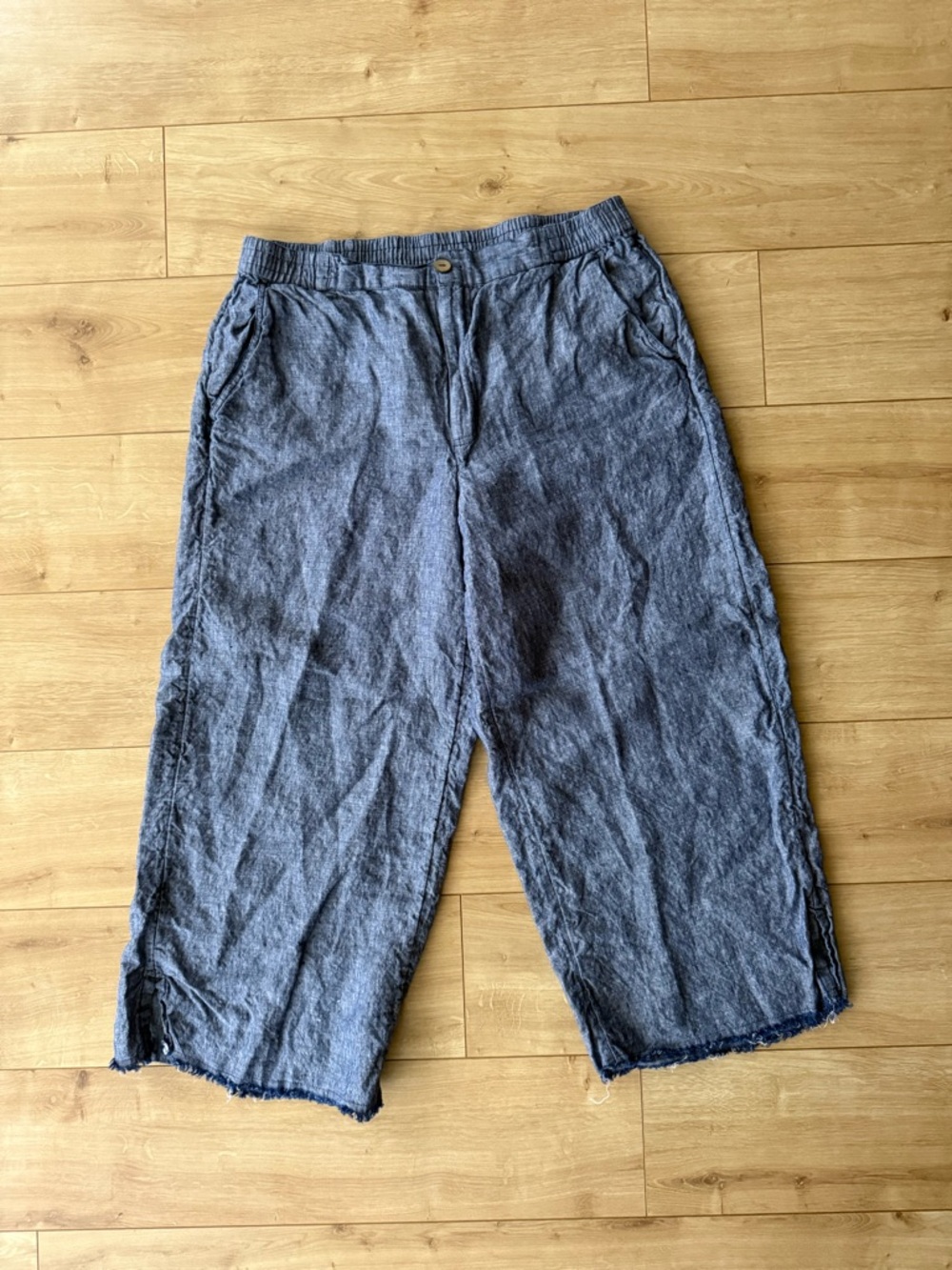 Coldwater Creek 100% Linen Wide Leg Pants Gray Raw Hem Relaxed Coastal Size 12